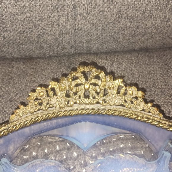 Vintage Metal Rimmed Opalescent Dish w/ Cherry Pattern - Picture 5 of 5